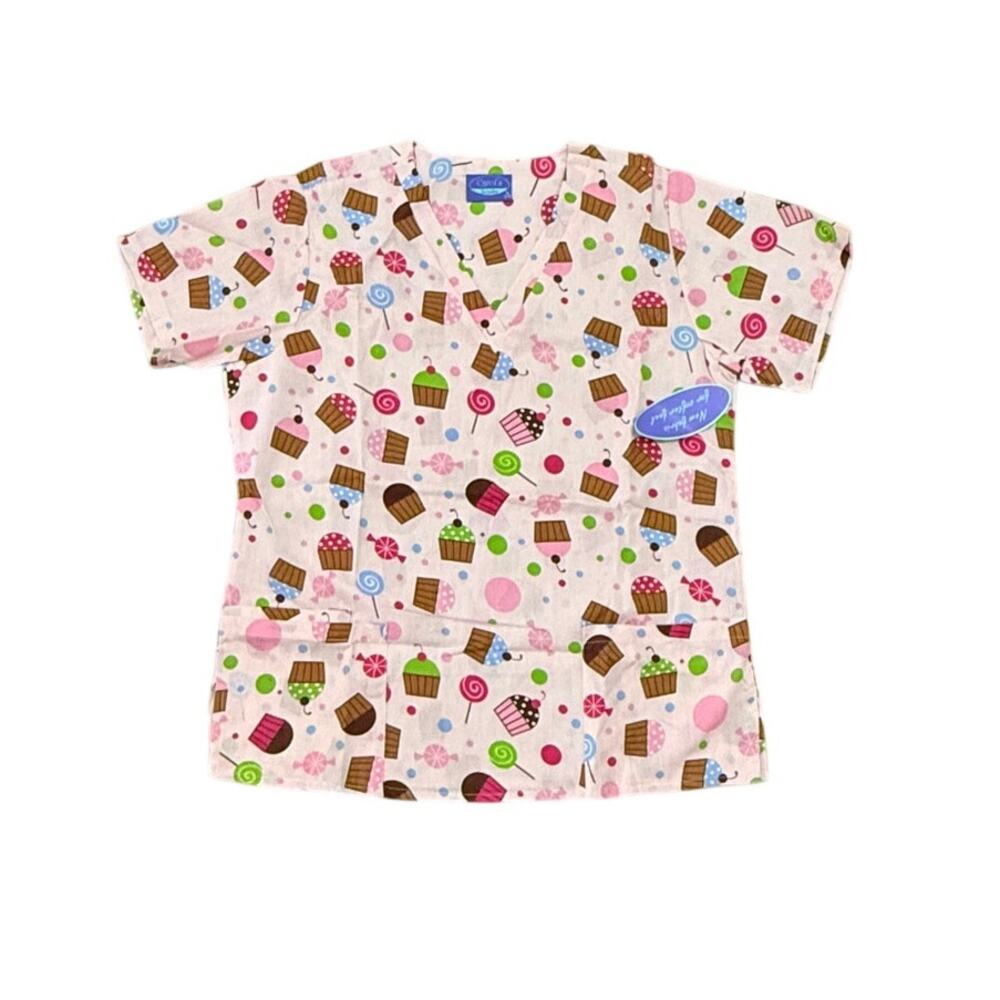 Carol's Scrubs Womens Medium M White Multicolor Floral Scrub Top Shirt